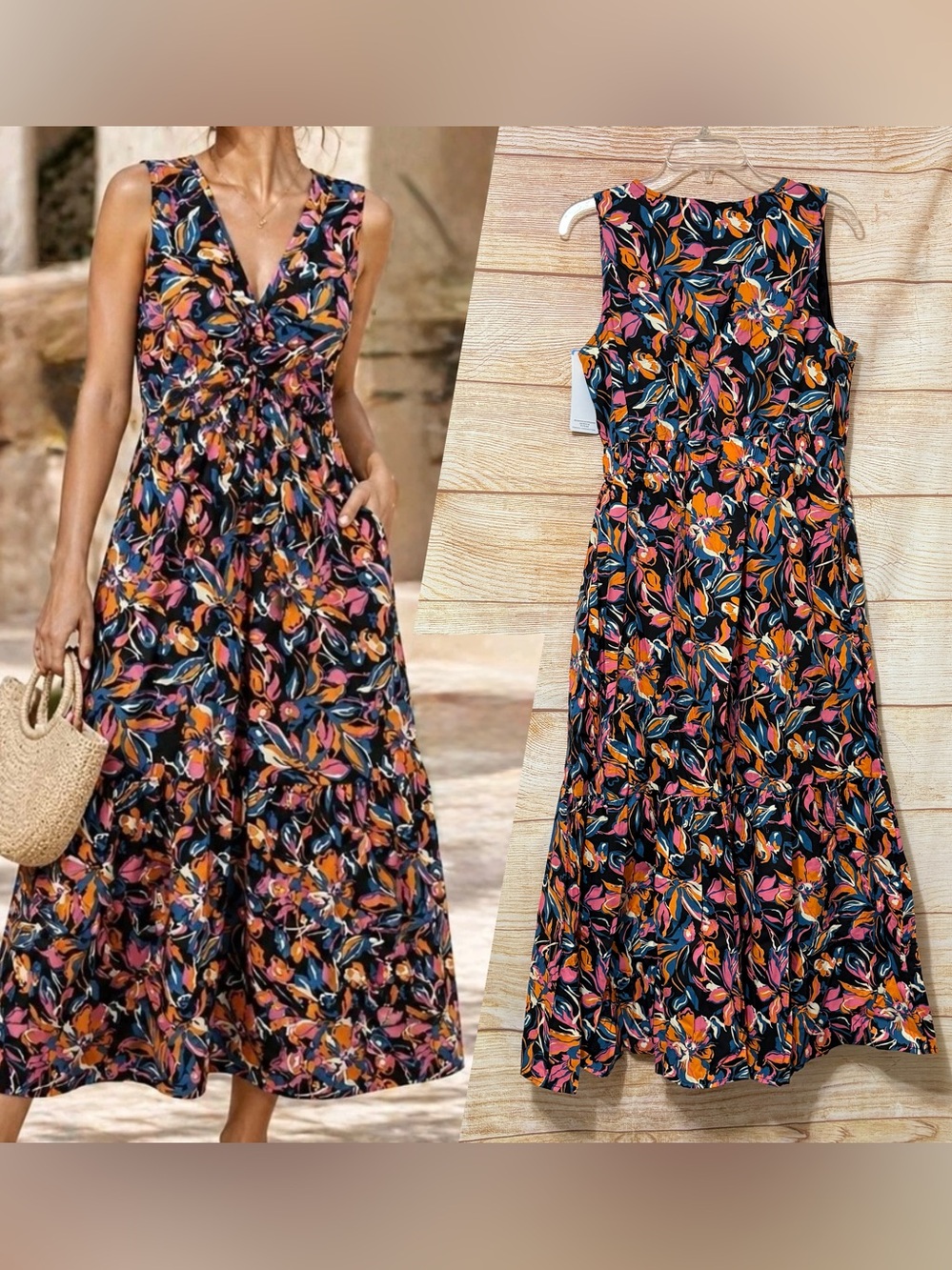 French Connection Casual Floral Twist Front Dress Size Large or XL